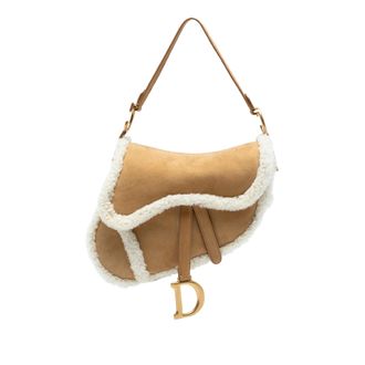 Dior Pre-owned Womens Shearling Suede Saddle Bag - Tan Leather - One Size