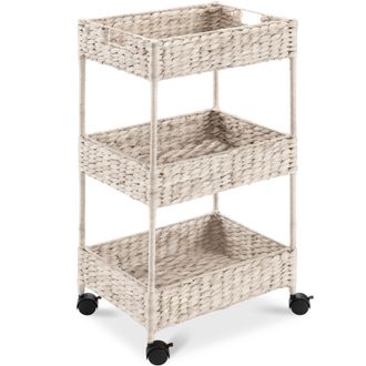 Best Choice Products 3-Tier Water Hyacinth Rolling Utility Cart w/ Weaved Baskets