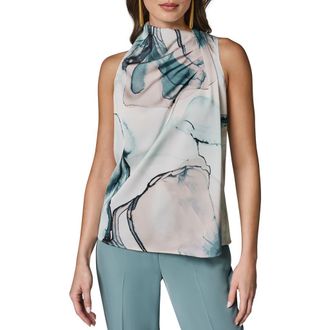 DKNY Abstract Print Drape Shoulder Tank in Skylight Multi at Nordstrom, Size X-Small