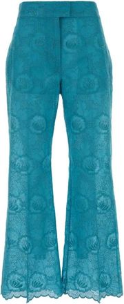 Valentino Garavani Wide Trousers, female, Blue, Size: M Floral embroidered flare pants