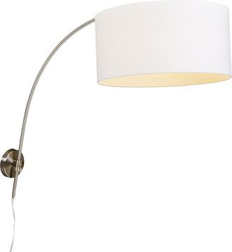 QAZQA Retro/vintage L&aacute;mpara De Pared De Arco Moderna De Acero Con Pantalla Blanca 50/50/25 Regulable Textil /acero Redonda Adecuado Para Led Max. 1 X 60 Wat