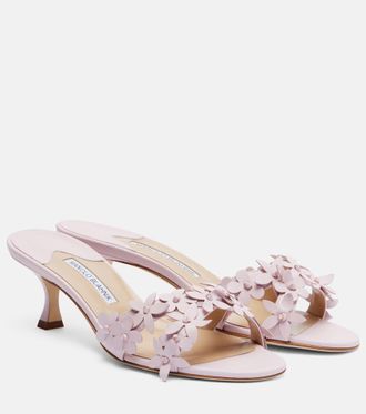 Manolo Blahnik Anista floral-appliqu&eacute; leather mules