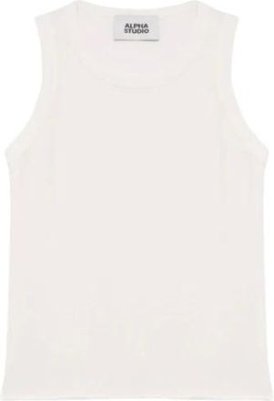 Alpha Studio Tops, Dames, Wit, L, Polyester, Ribgebreide top