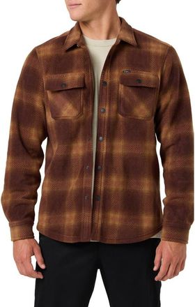 O'Neill Glacier Plaid Superfleece Snap-Up Overshirt in Chocolate at Nordstrom, Size Xx-Large