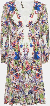 Roberto Cavalli Multicolor Floral Print Crepe Midi Dress