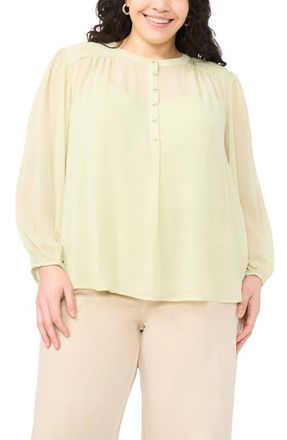 Vince Camuto Shirred Yoke Crinkle Chiffon Top in Lily Green at Nordstrom, Size 2 X