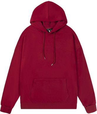 Generic Classic Hoodies for Men Drawstring Hooded Collar Plain Pullover Hoody Casual Wear with Pocket Pullover Hooded Sweater Wine