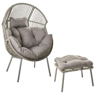 Beliani Silla De Jard&iacute;n Interior Exterior De Rat&aacute;n Sint&eacute;tico Con Reposapi&eacute;s Cojines Gris Murano