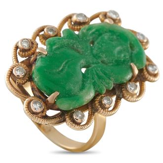 Luxury Bazaar 14K Yellow Gold 0.11ct Diamond and Jade Ring MF11-062926