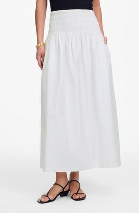 Madewell Smocked Waist Cotton Poplin Midi Skirt in White at Nordstrom Rack, Size X-Large