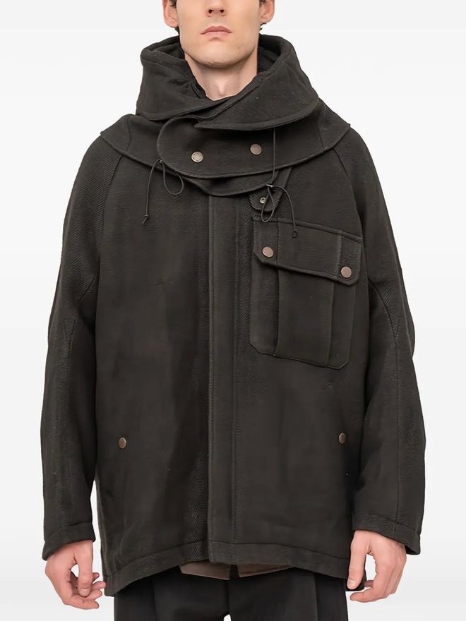 Devoa hooded pocketed parka - men - Virgin Wool/Linen/Flax - 3