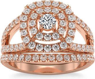 Pompeii3 1 3/4Ct Natural Diamond Cushion Halo Engagement Wedding Ring Set in 10k Gold