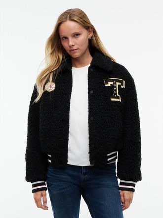 Tommy Hilfiger Womens Tommy Jeans Teddy Fleece Varsity Jacket - Black - L