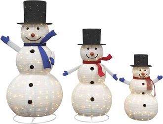 vidaXL Familia De Mu&ntilde;ecos De Nieve Navide&ntilde;os 3 Uds. Blanco C&aacute;lido Tela Vidaxl