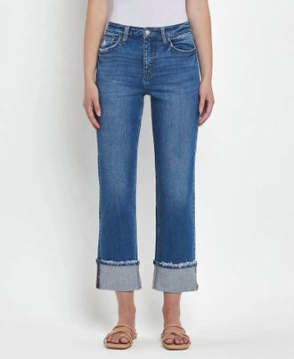 Flying Monkey Vennia Cuffed Straight Jeans In Daphne