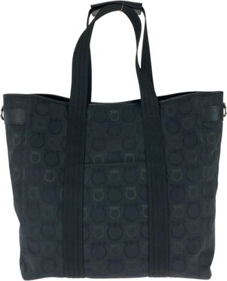 Ferragamo Black Canvas Leather Tote Bag (Pre-Owned)