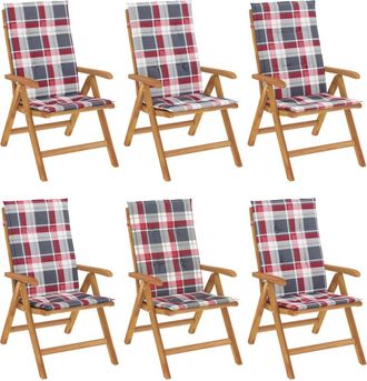 vidaXL Sillas Plegables Reclinables Con Cojines, 6 Unidades, Madera Maciza De Teca. Vidaxl