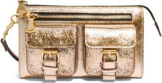 Aimée Saddle Up Leather Wristlet in Crinkled Gold at Nordstrom