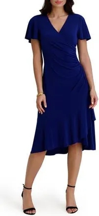 Kensie Short Sleeve Faux Wrap Midi Dress in Cobalt at Nordstrom Rack, Size X-Small
