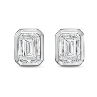 Diana M. Jewels 14Kt White Gold 7.00 cts Lab Grown Emerald Diamond Bezel Studs