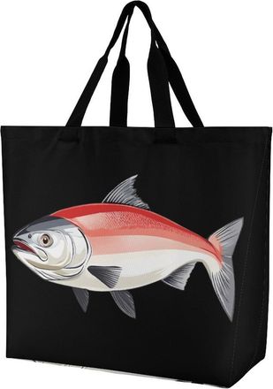 Generic Salmon Tote Bag Reusable Grocery Shopping Bags Large Travel One Shoulder Handbag for Picnic Work