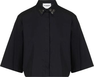 Iceberg Cropped T-shirt met Korte Mouwen - Dames - Overhemden - Zwart - XS - Katoen - Overhemden