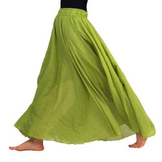 Feoya Skirts for Women Cotton Linen Bohemian Long Skirt Two Layer Swing A-Line Flowy M/95 CM Green