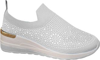 Generic Women Trainers Breathable Glitter Walking Shoes Round Toe Lightweight Thick Sole Comfortable Casual Slip On Casual Sneakers Gym Sport Tennis White