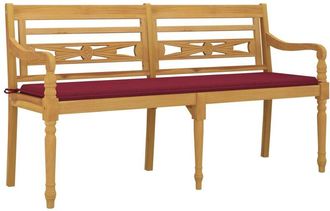 vidaXL Vidaxl - Banco Batavia Con Coj&iacute;n Rojo Vino Madera Maciza De Teca 150 Cm