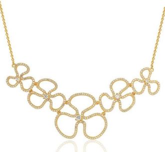 Suzy Levian Golden Sterling Silver Cubic Zirconia Floral Thin Necklace