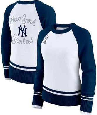 WEAR by Erin Andrews Womens WEAR by Erin Andrews White New York Yankees Colorblock Raglan Sweater at Nordstrom, Size Xx-Large
