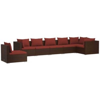 vidaXL Set Muebles De Jard&iacute;n 7 Piezas Y Cojines Rat&aacute;n Sint&eacute;tico Marr&oacute;n Vidaxl
