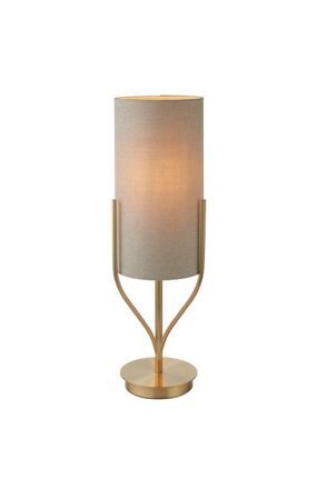 Netlighting Fraser Base & Shade Table Lamp Satin Brass Plate Natural Linen Mix Fabric in Gold