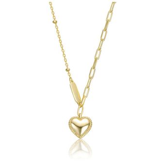 Rachel Glauber Sterling Silver 14K Gold Plated Sleek Heart Pendant Chain Necklace
