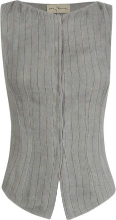 Cortana Gestreepte Linnen Gilet - Dames - Tops zonder mouwen - Blauw - M - Linnen - Tops