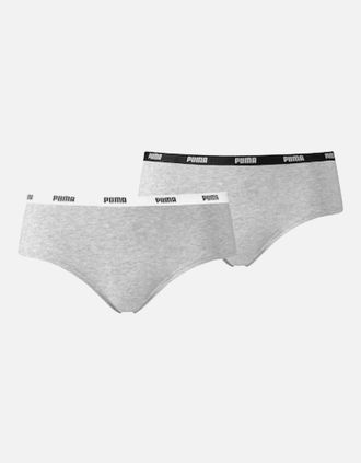 Puma Womens 2-Pack Classic Logo Low-Rise Hipster Briefs, Grey Melange - Size: 16