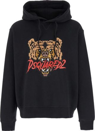 Dsquared2 Hoodies & sweatvesten, Heren, Zwart, L, Katoen, Zwarte hoodie met trekkoord en logo