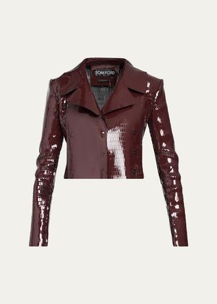 Tom Ford Perforated Patent Leather Crop Double-Breasted Jacket