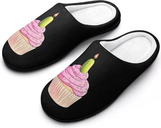 Generic Cupcake And Pickle Fashion Cotton Slippers for Women Memory Foam House Slippers Non-Slip House Bedroom Shoes