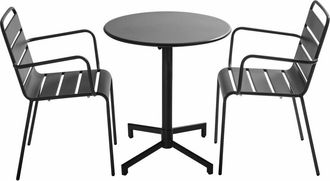 Oviala Mesa de jard&iacute;n y 2 sillones en metal gris antracita