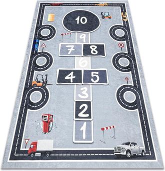 RugsX Rugsx - Bambino 2279 Alfombra De Lavado Calles, Rayuela, N&uacute;meros Para Ni&ntilde;os Antideslizante - Gris Grey 160x220 Cm