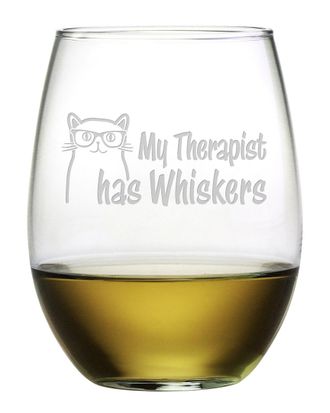 SUSQUEHANNA GLASS Set of 4 Therapist Has Whiskers Stemless Wine Tumblers
