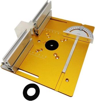 OEM Placa De Inserci&oacute;n Para Mesa De Fresadora, Aleaci&oacute;n De Aluminio, Para Madera, Con Gu&iacute;a De Inglete, 3 Piezas (1 Tabla + 2 Accesorios), Dorado