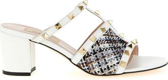 Valentino Garavani Rockstud Raffia Slide - Dames - Muiltjes - Wit - 37 1/2 EU - Katoen - Schoenen