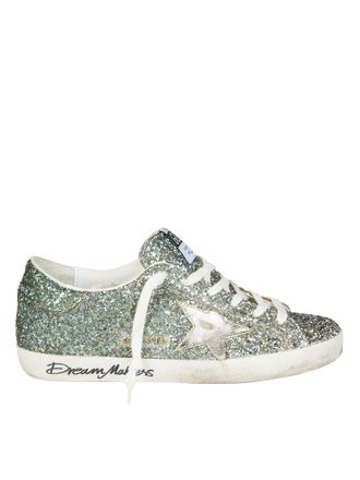 Golden Goose Glitter Covered Silver Heel Super-Star Sneakers