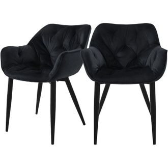 ML Design Set 2 Sedie per Sala da Pranzo in Velluto Nero Poltroncine da Salotto Imbottite con Braccioli Gambe in Metallo Poltrone per Soggiorno con Schienale