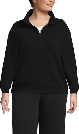 Lands End Plus Size Serious Sweats Relaxed Quarter Zip Pullover Sweatshirt in Black at Nordstrom, Size 3X