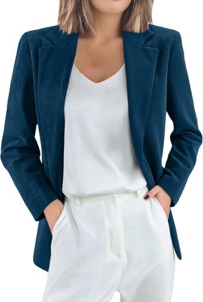 Generic Cord Blazer Jacket Women Shirt Button-Down Short Transition Casual Open Front Soft Slim Fit Business Outfit Green