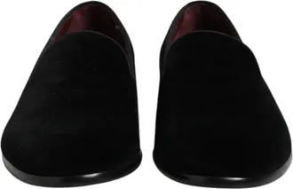Dolce & Gabbana Black Velvet Slip On Loafers Formal Mens Shoes