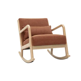 Miliboo Miliboo - Mecedora De Tejido Efecto Aterciopelado Terracota Y Madera Clara Maciza Derry